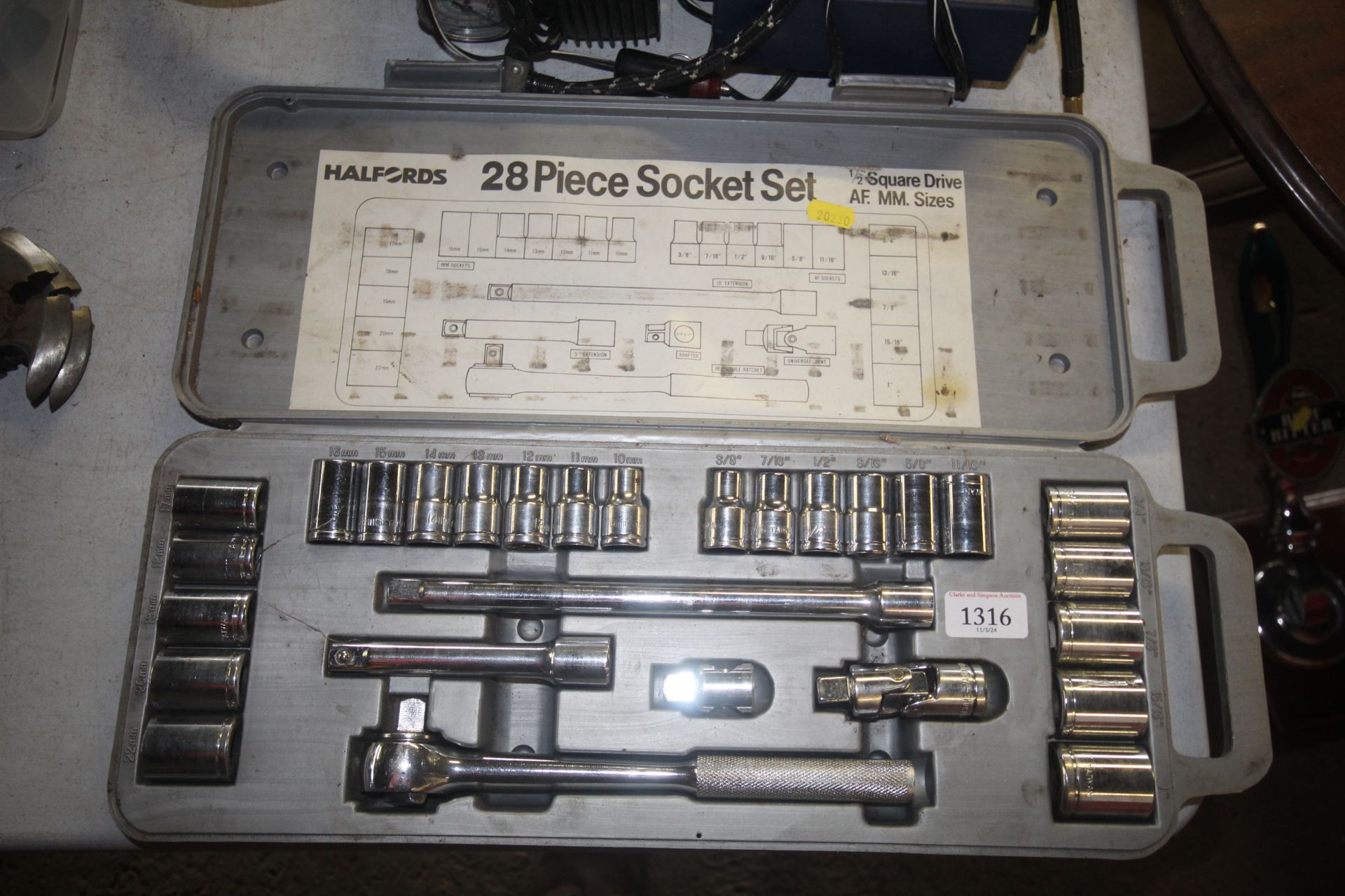 A Halfords 28 piece socket set in fitted plastic c