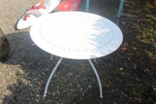 A pierced metal circular garden table, approx. 37"