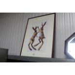 A limited edition print of two boxing hares entitl