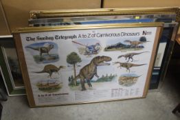 Various poster photographs, modern oil paintings, Natural History museum prints etc