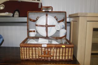 A wicker picnic hamper