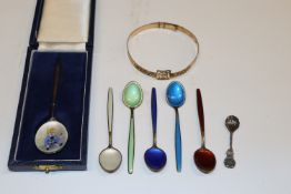 A Birmingham silver spoons with enamel decoration;