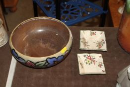 A Doulton glazed stoneware fruit bowl; and a pair