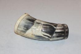 An unusual 19th Century horn flask decorated with
