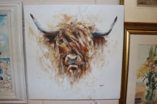 John Ryan, acrylic study of a highland bull