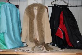 Two ladies suede jackets, (one Lakeland, one long); and a long sheepskin / suede coat