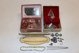 Two jewellery boxes and contents of various costum