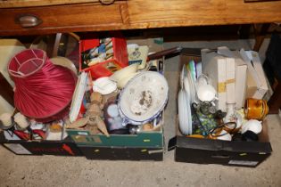 Four boxes of miscellaneous china, glass and colle