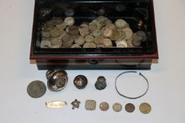 A cash tin and contents of various silver and othe