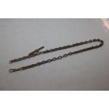 A 9ct gold watch chain with T bar, approx. 19gms