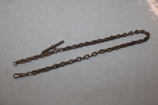 A 9ct gold watch chain with T bar, approx. 19gms