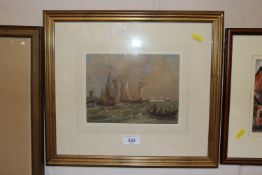 19th Century school, watercolour study of ships at se