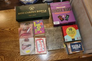 A set of mini carpet bowls; various card and parlo