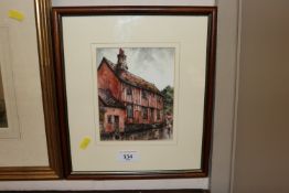 R Siger, watercolour study of houses in New Street, Woodb