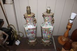 A pair of 19th Century Canton vases, converted to