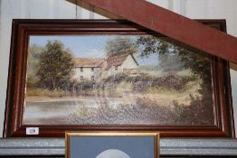 G. Heath, oil on canvas of a rural cottage by a ri