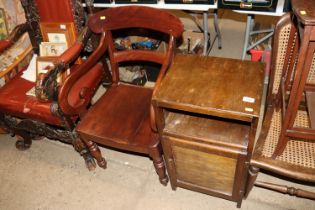 A Victorian mahogany bar back elbow chair and a mi