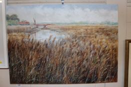 Ken Curtis, river and reed beds at Snape, signed a