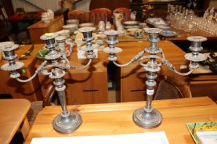 A pair of plated three light candelabra