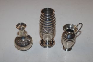 Two 925 silver vases; and a 925 silver jug, approx