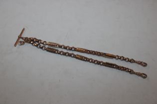 A 9ct gold watch chain with T bar, approx. total w