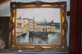 D. Wilson, oil on canvas study of a Cornish Harbou