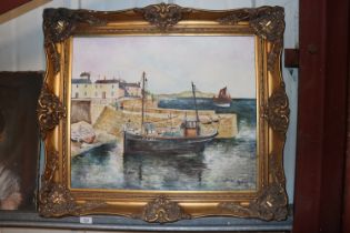 D. Wilson, oil on canvas study of a Cornish Harbou