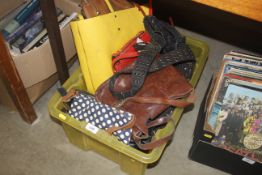 A box of various handbags etc.
