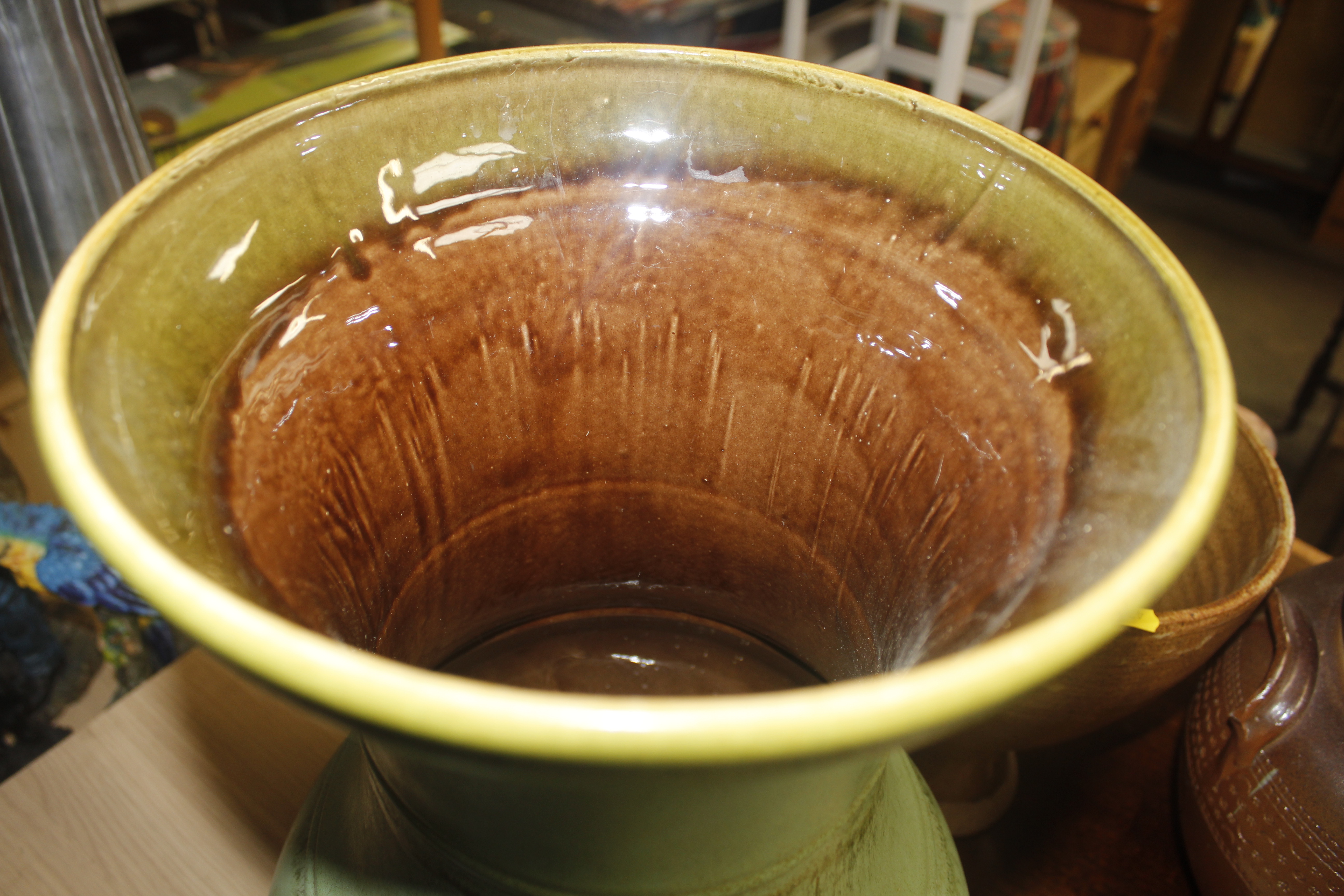 A large green glazed West German pottery style vas - Image 2 of 2
