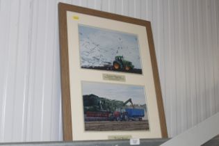 Two framed prints by Sharon Kulesa entitled "Fenland Ploughing" and "The Last Harvest"