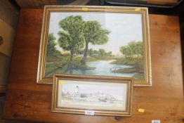 M.C. Dowe, watercolour "Study of Southwold"; an oil on board study of a river scene contained in