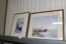 A David Green pencil signed, limited edition print "Southwold Harbour", and a watercolour study of