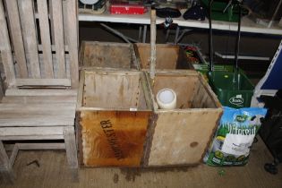 Four tea crates and contents of a croquet mallet a