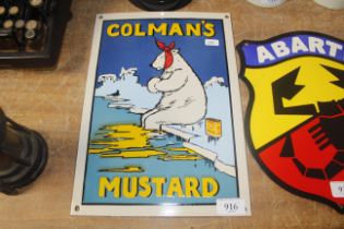 A reproduction enamel Colmans Mustard advertising