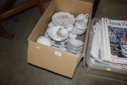 A box of china to include Oriental cups and bowls