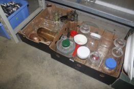 Two boxes containing various table glassware and s