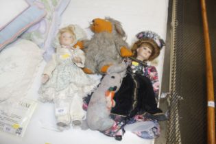 Two collectors dolls, and two soft toys