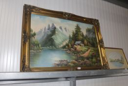 An ornate gilt framed oil on canvas study of Alpine scene
