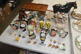 A model horse and cart; collection of Royal Doulton and other character jugs; Wade Whimsy's etc.