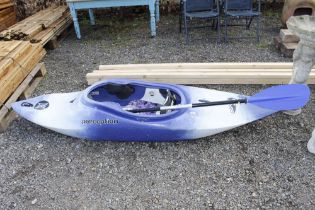 A Perception kayak with paddle