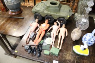 An Action Man tank, figures and accessories
