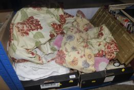 Two boxes of textiles to include curtains