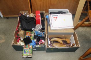 Two boxes containing shoes, shoe trees, sunglasses