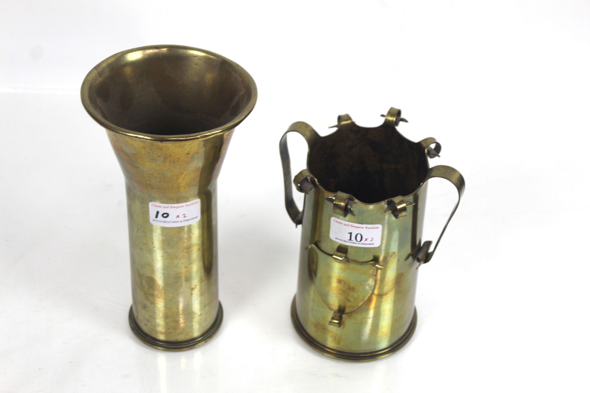 A "Trench Art" twin handled vase from a 1915 dated