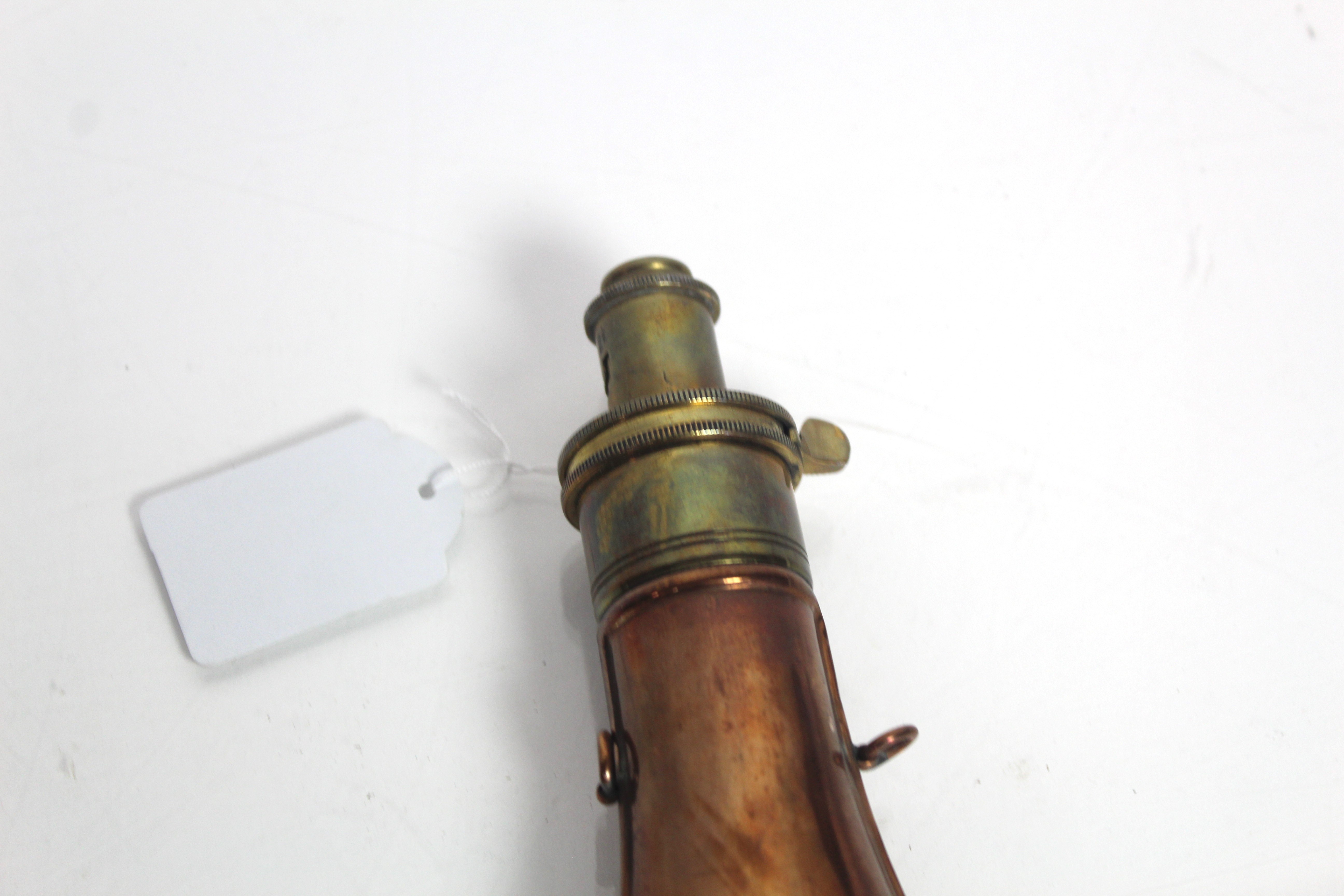 A leather covered rifle powder flask by Parker Hal - Image 8 of 11