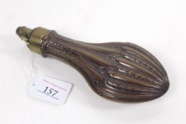 A copper powder flask by Hawksley, with working sp
