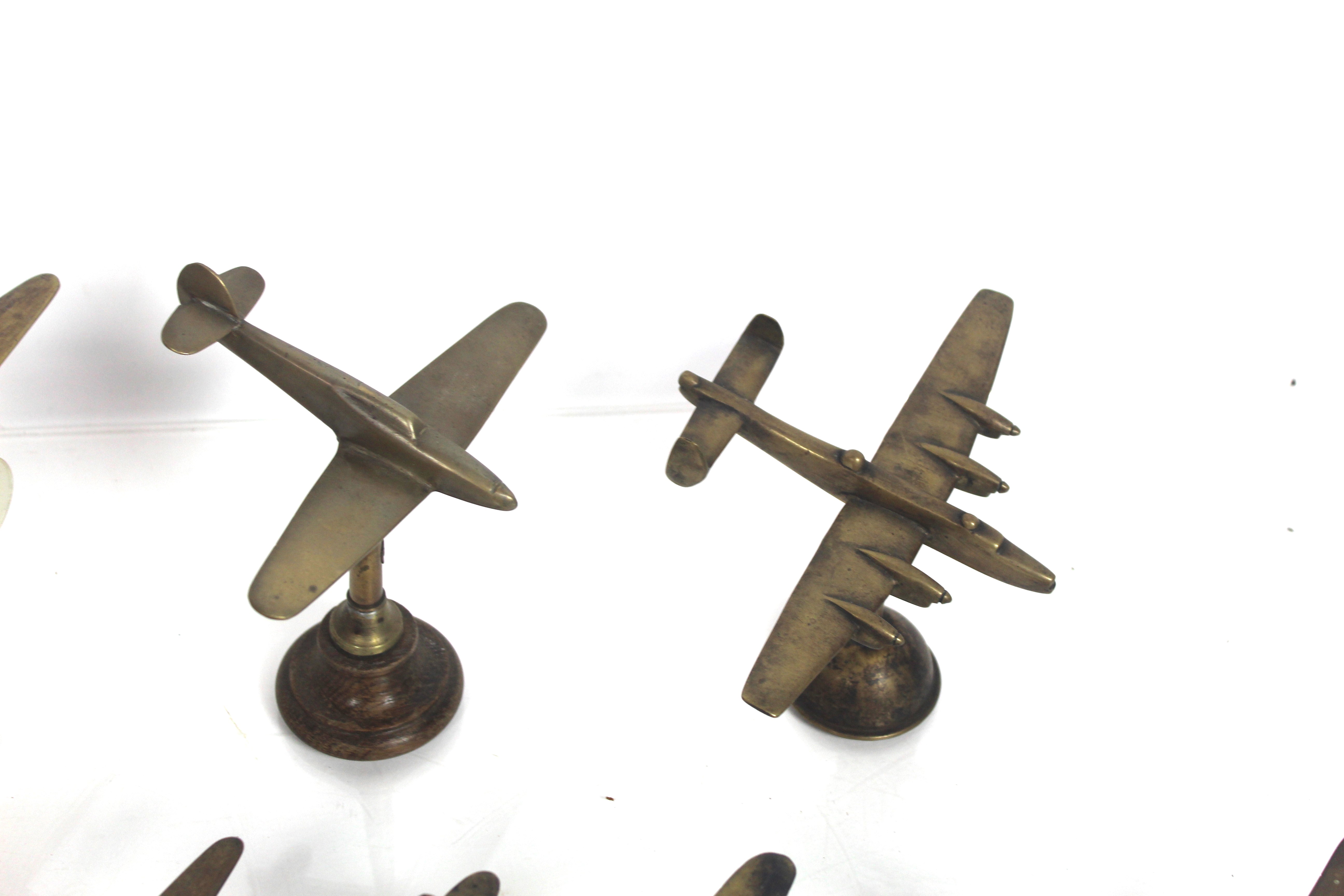 Eight model brass WWII planes on various stands - Image 3 of 6