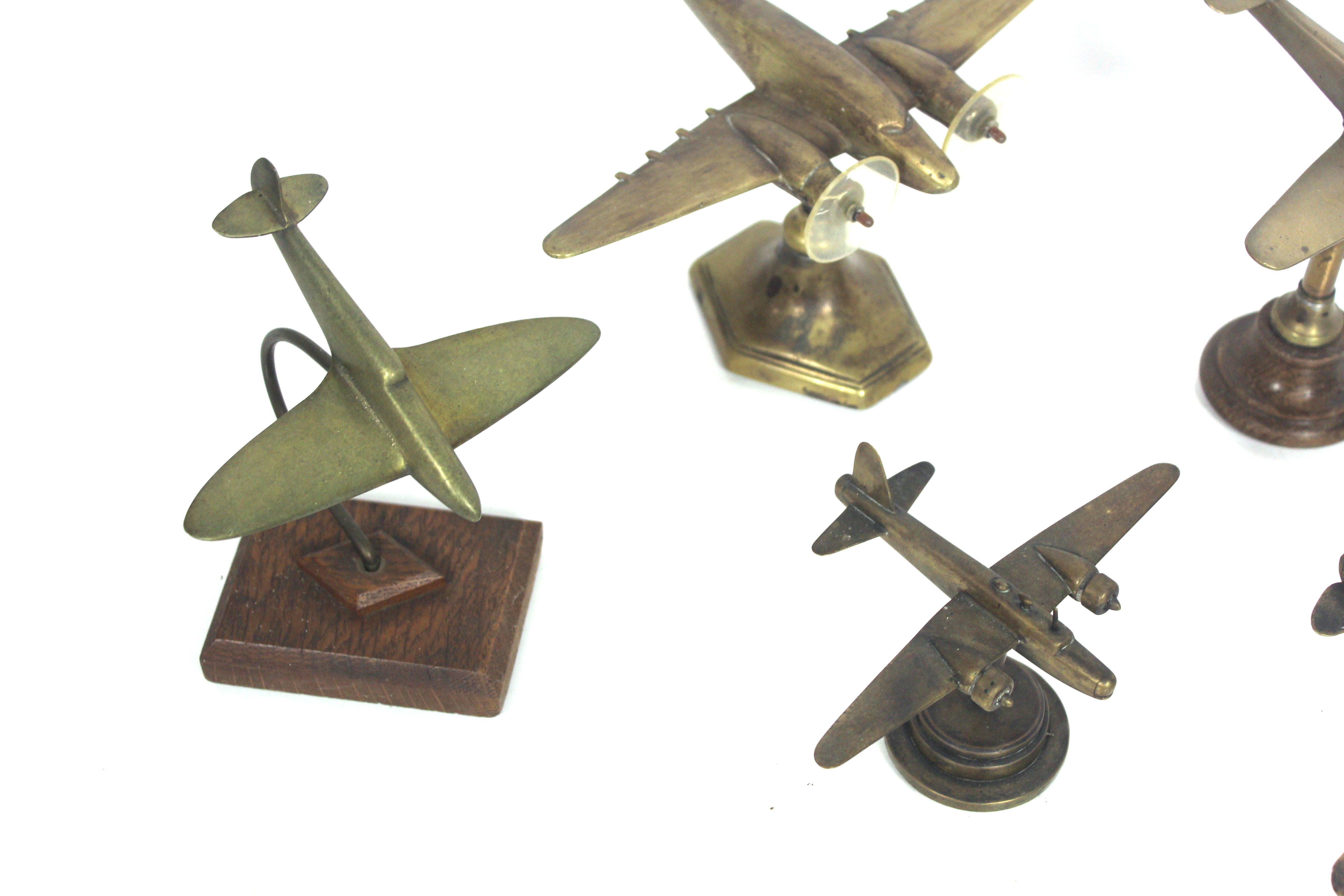 Eight model brass WWII planes on various stands - Image 4 of 6