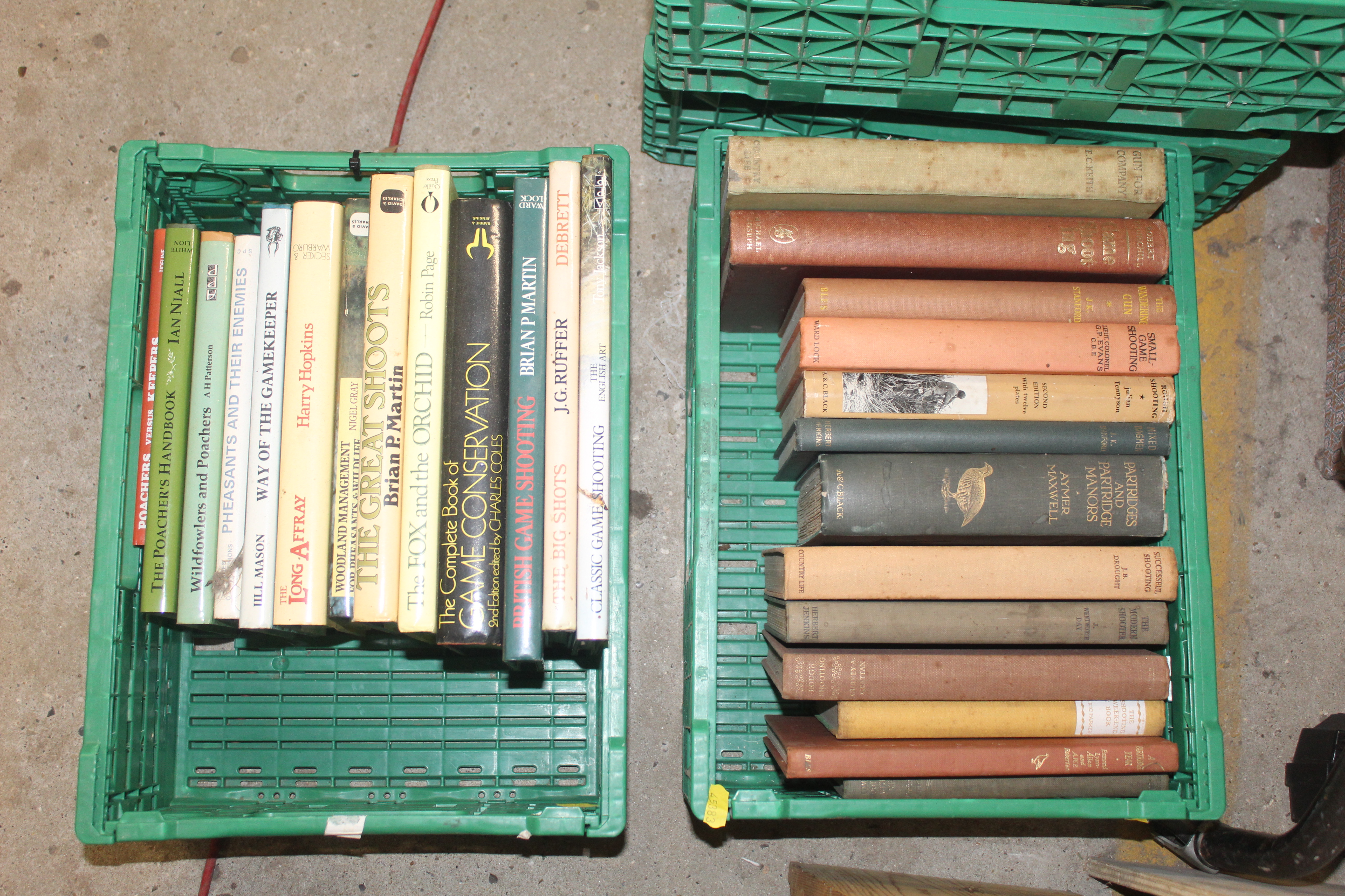 Two boxes of books on game shooting and hunting in