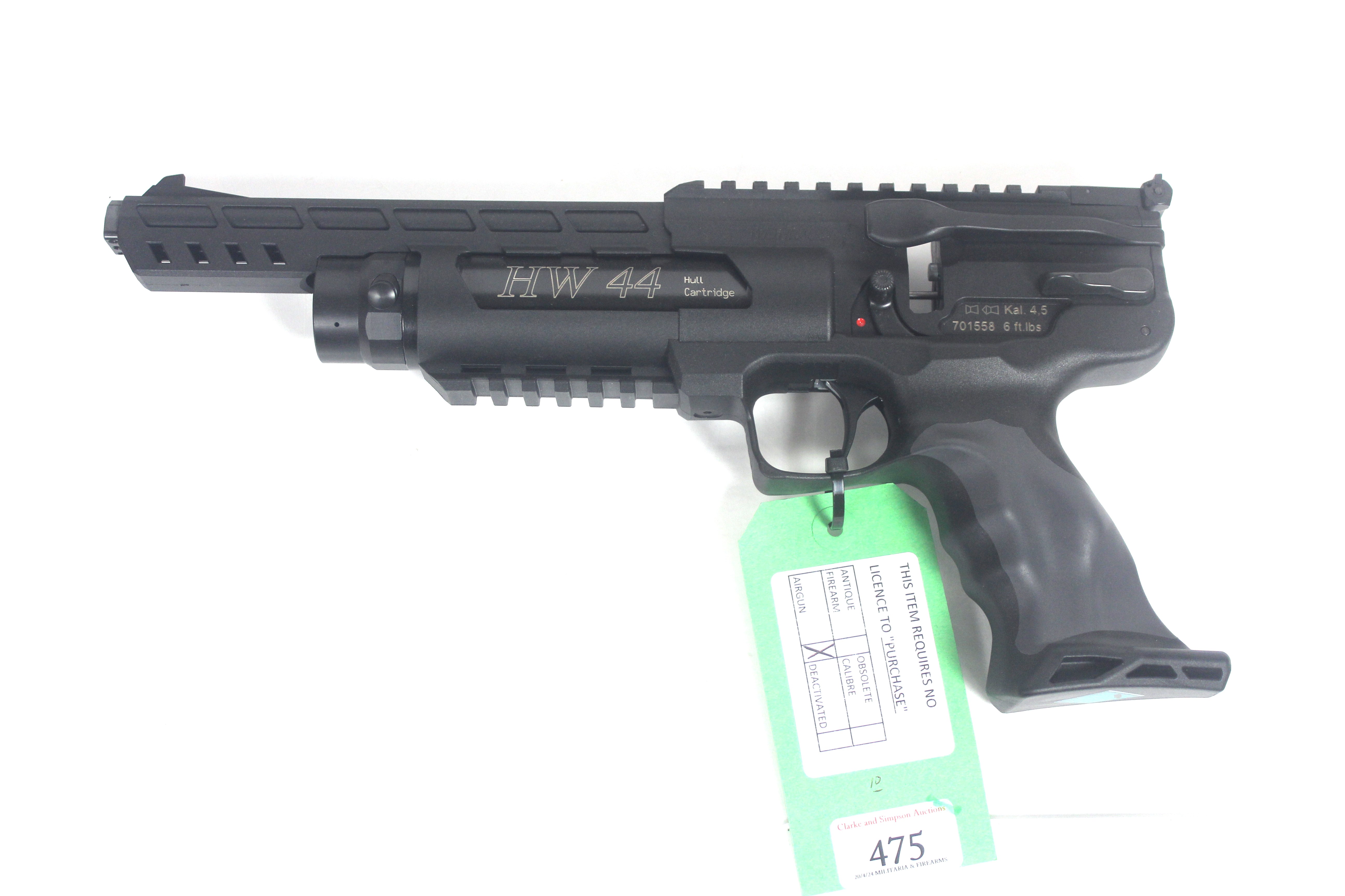 A Weihrauch HW44 .177 Cal. P.C.P. air pistol, as n